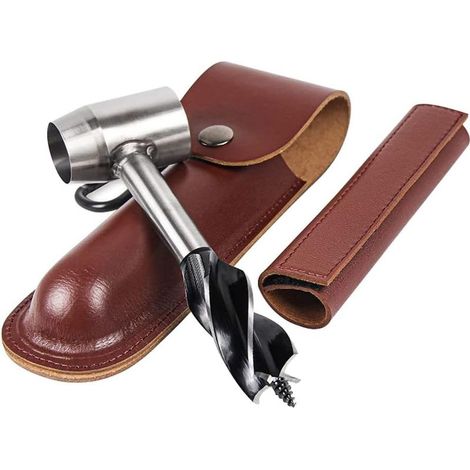 Perceuse à Main Pour Le Travail Du Bois, Perceuse De Survie Manuel avec étui en cuir, Tarière Manuelle Bushcraft Outils, Camping Punch Tool Wood Drill Outdoor Hand Drill Set (Brun) (1/5)