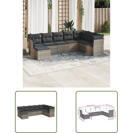 The Living Store 8-tlg. Garten-Sofagarnitur mit Kissen Grau Poly Rattan - Gartenmöbel Set - PE-Rattan Möbel - Outdoor Sofa - Lounge Set - Esszimmergarnitur (1/3)