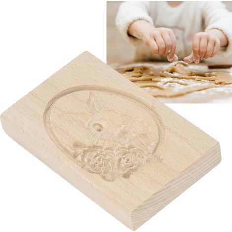 Emporte-pièces en bois de hêtre, moules à biscuits en bois, motif lapin et fleur (1/5)