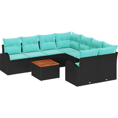 Garden Sofa Set 9 pcs Black and Turquoise Poly Rattan vidaXL (1/5)