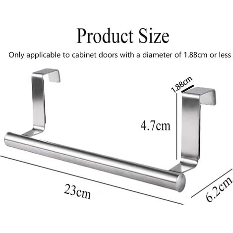 2 Porte-serviettes, Acier inoxydable, Sans perçage, 23 cm, Pour salle de bain et cuisine (1/5)