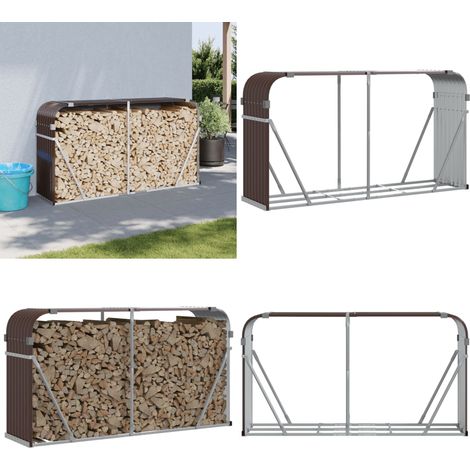 Porte-bûches marron 180x45x100 cm acier galvanisé - Porte-bûches - Rangement Bûches - Abri Bûches - Stockages Exterieur - Cheminée - Home & Living (1/5)