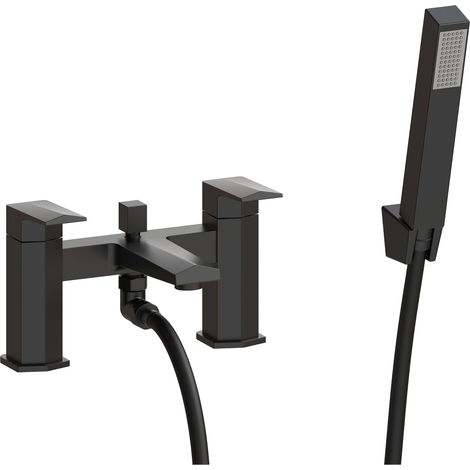 Signature Geo Bath Shower Mixer Tap with Shower Kit and Bracket - Matt Black