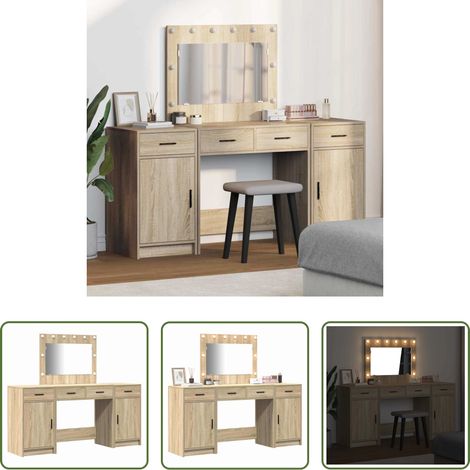 Schminktisch Holz - Schminktisch mit Spiegelbeleuchtung 3 pcs Braun Holzwerkstoff (1/5)