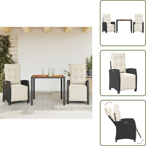 The Living Store 3-tlg. Garten-Essgruppe mit Kissen Schwarz Poly Rattan - Gartenstuhl (1/5)