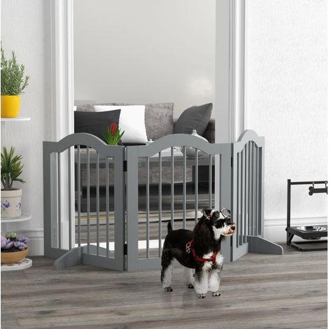 Barrera para perro de 3 paneles 154,5 x 61 cm plegable con puerta, gris claro OKMYHOME (1/5)