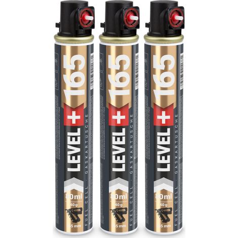 LEVEL+ Gaskartusche 165mm 80ml Fuel Cell Ersatzgas für Nagler L+165 ROT - 3 St.