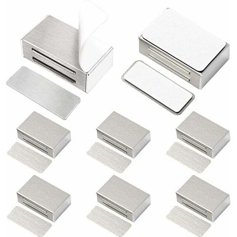 Aimant de Porte Placard Adhesif Lot de 8 Loquets Magnétiques de Porte Mise à Jour sans Vis sans Perçage pour Placard de Cuisine Aimant Fermeture Puissant pour Tiroir, Armoire, des Meubles, etc (1/5)