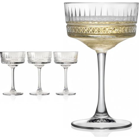 Lot de 4 verres à champagne et cocktails en cristal sculpté tasses rétro de style vintage de 250 ml, idéal pour les bulles, les martins et les desserts, design élégant pour les cérémonies (1/5)
