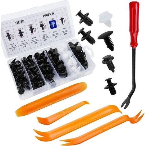 100 clips de montaje para coche, 6 tipos de juego de montaje de plástico para coche, kit de clips de montaje para parachoques (1/5)