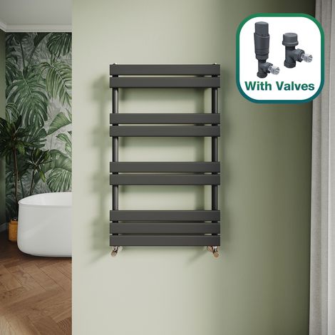 ELEGANT Modern Central Heating Towel Radiator Bathroom Flat Panel Heated Towel Rail 1000x600mm Black + Anthracite Thermostatic Radiator Valves (1/5)