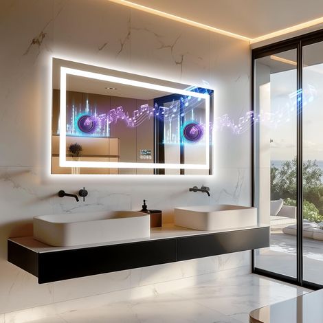 LUVODI Specchio Bluetooth da Bagno con LED Luce Musica Digitale Retroilluminato + Frontale Luce 100x60cm