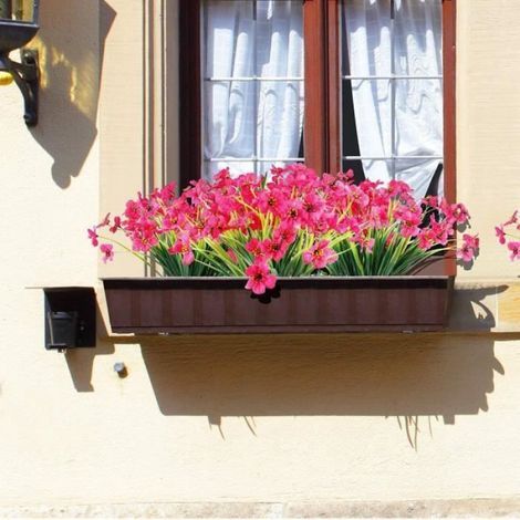 4 Bündel UV-beständiger künstlicher Gartenblumen, farbechte Kunstblumen, Kunststoffpflanzen – Rosenrot (1/5)