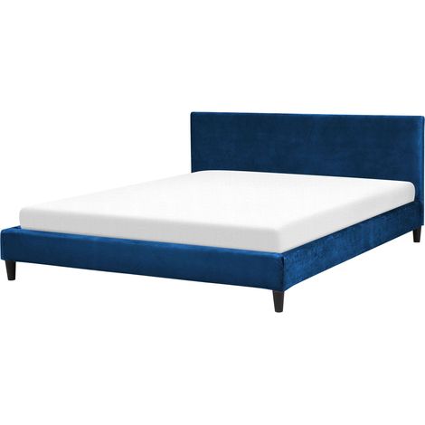 EU Super King Size Panel Bed 6ft Blue Velvet Slatted Frame Contemporary FITOU (1/5)