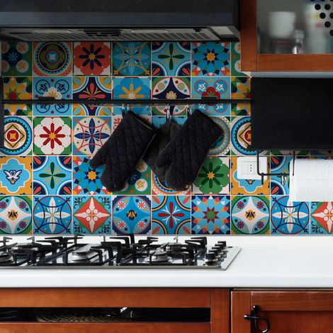 Sticker Mural Carrelage adhésif Cuisine Salle de Bain - 30 STICKERS CARRELAGES AZULEJOS TIZIANA - 30stickers10x10cm (1/5)