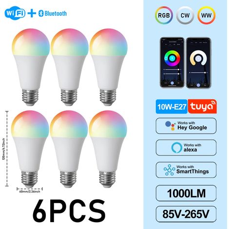 (6 ampoules, AC85-265V) Douille Graffiti E27, ampoule LED intelligente WiFi à intensité variable, contrôle par application (1/5)