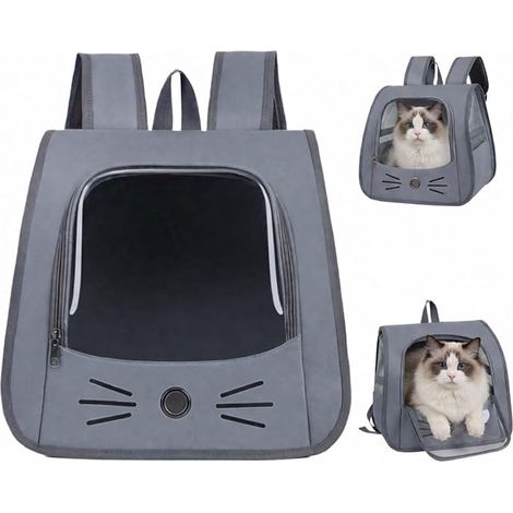 Cat Transport Bag, 35 x 35 x 25 cm Pet Backpack, Foldable Portable Cat Bag, Pet Backpack for Small Pets such as Cats and Dogs (Grey) (1/5)