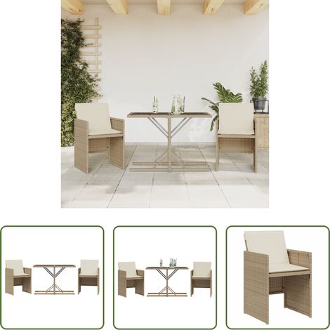 vidaXL Mobilier extérieur - Ensemble de bistro 3 pcs avec coussins beige résine tressée (1/5)