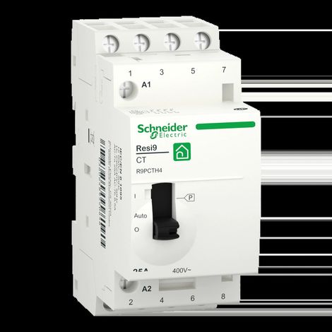Schneider Electric – Contacteur heures creuses 25A – 4NO – Commande manuelle – 400V CA – Pour circuits de chauffe-eau – Gamme Resi9 (1/2)