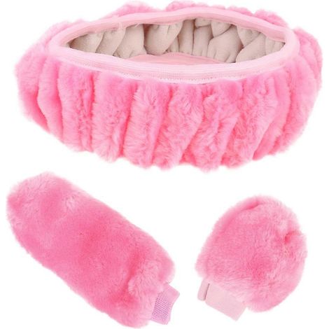 Housse de volant isolante d'hiver pour voiture, housse de protection en peluche pour poignée de traction (rose, 3 pièces) (1/3)