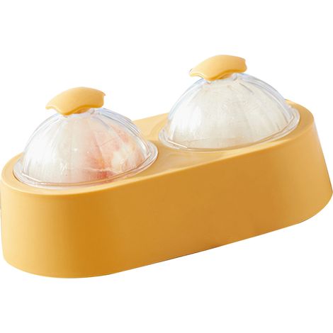 Moule à glaçons double boule, bac à glaçons rond avec couvercle, jaune clair, pour la cuisine, la maison, les cocktails, le café et le whisky. (1/5)