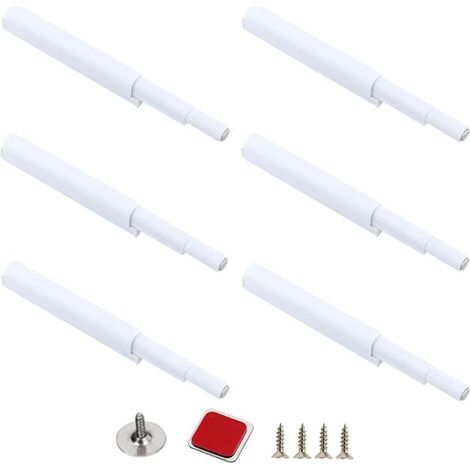(6 pièces)(Blanc)loquets de porte magnétiques à libération tactile pour placard, vitrine, par pression pour ouvrir/fermer la porte avec une seule touche (1/5)
