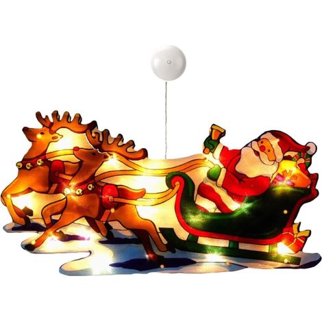 Lustre À Ventouse LED - Décoration De Noël Avec Père Noël Et Renne - Pour Fenêtre Ou Miroir - Fonctionne Sur Piles - 1 Pièce (1/5)