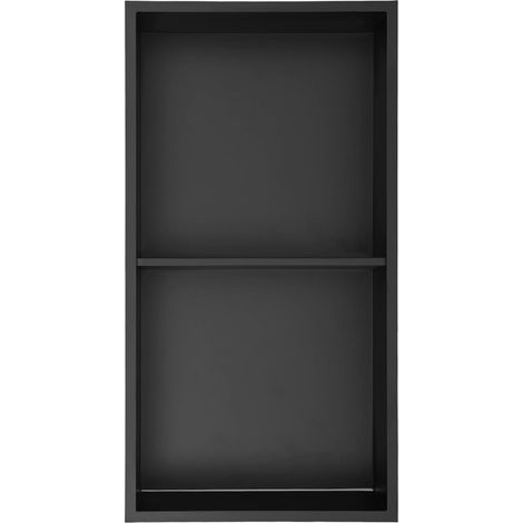 Niche de douche noire en acier inoxydable - Niche murale de salle de bain à 2 étages avec lumière RVB - Pour salles de bains, cuisines, toilettes - 33,3 x 63,8 x 10 cm