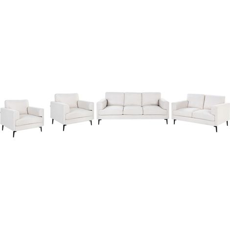 Living Room Set Light Beige Fabric Upholstery Iron Legs 2 Seater 3 Seater 2 Armchairs Minimalistic Mid Cenutry Modern Style LOUSTO (1/5)