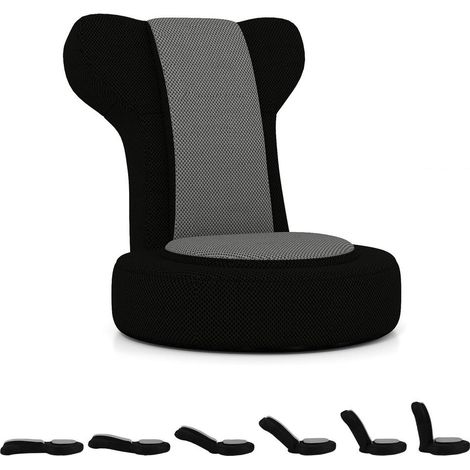 Salon, chambre ou coin détente : fauteuil de sol gaming gris, design 2-en-1 avec tissu mesh respirant (1/5)