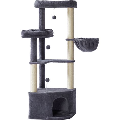 Arbre à Chat , avec Balles en Peluche, Hamac, Niche, Plateformes, Gris Foncé (1/5)