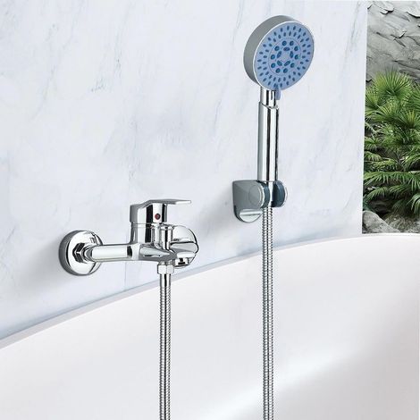 Robinet de baignoire avec douchette à main, 5 fonctions, mitigeur de baignoire avec douchette et tuyau de 1,5 m (1/5)