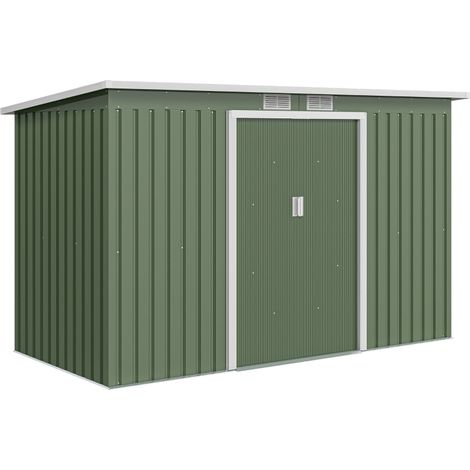 9ft x 4ft Metal Garden Shed, Outdoor Tool House with Foundation Kit, Ventilations and Double Doors, Light Green