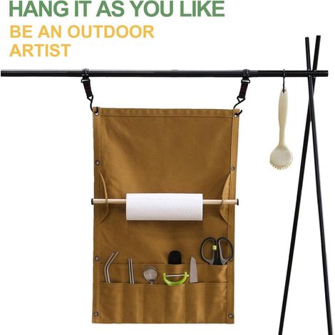 Sac de rangement pour vaisselle de camping extérieur, porte-ustensiles en toile suspendu, organisateur de tente, accessoire trépied pour pique-nique et randonnée (1/5)