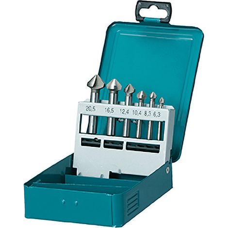 Makita – Fraise pour perceuse D42204 – Set de 6 forets HSS Ø 6.3-20.5mm – Tige cylindrique – Pour acier et bois dur – Angle de coupe 90°