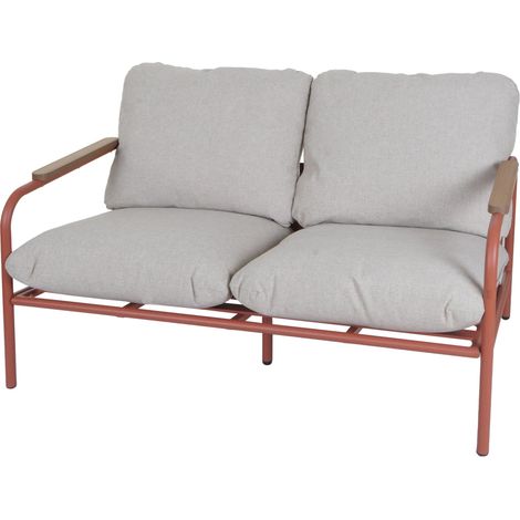 [NEUWERTIG] Aluminium-Gartenbank HHG-592, Outdoor 2-Sitzer Sitzbank Sofa, Olefin Stoff (205 g/m²) 125cm terrakotta Polster beige