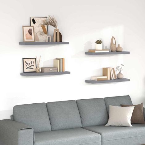 323858 vidaXL Floating Wall Shelves 4 pcs Grey 80x23,5x3,8 cm MDF (1/5)