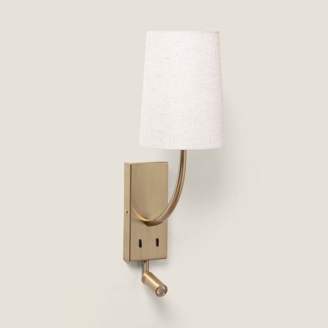 Applique da Parete con Paralume in Metallo e Lino e Luce di Lettura Suite Oro ↑51 cm (1/5)