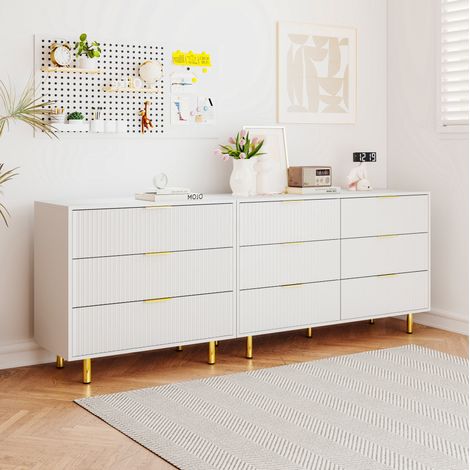 Buffet modulable 200x40x72 cm en MDF blanc, avec rangement, design moderne pour salon FloraGrace (1/5)