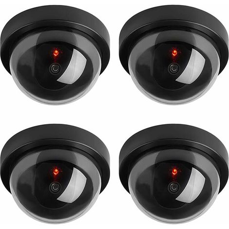[NEVER USED]  4 X Black Dome Fake Dummy Security CCTV Camera Waterproof IR LED Flashing Red Light Outdoor Indoor Surveillance
