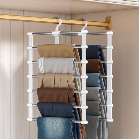 Lot de 2 cintres pliables à 6 couches pour pantalons, rotatifs à 360 °, en acier inoxydable, pour jeans, jupes, pantalons, linge de lit et serviettes (1/5)