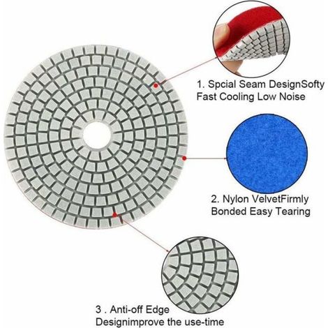 Tampon De Polissage Diamant - 4 Pouces - Granulométrie 50 À 3000 - Pour Granite Béton Marbre - Lot De 7 (1/4)