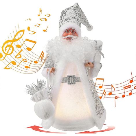 Elektrischer Weihnachtsmann, Plüsch, singend, animiertes Plüschtier mit Musik und Lichtern, elektrische Induktion, Plüsch-Weihnachtsdekoration, 31 x 14 x 12 cm (weiß) (1/5)
