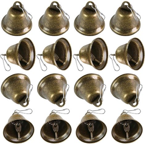 APEX 16PCS Bronze Jingle Bells Vintage Bells (1.58" X 1.5") with Spring Hooks Hanging for Wind Chimes Housebreaking Making Dog Potty Training Doorbell (1/5)