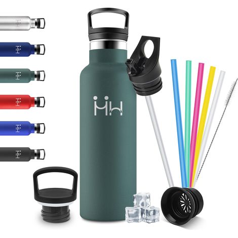 Gourde Inox Enfant 500ml, Gourde Acier Inoxydable, Isolation À Double Paroi Sous Vide, Étanche et Réutilisable, Bouteille d'eau avec Paille, sans BPA, pour Adulte, l'école, Randonnée, Enfant (1/5)