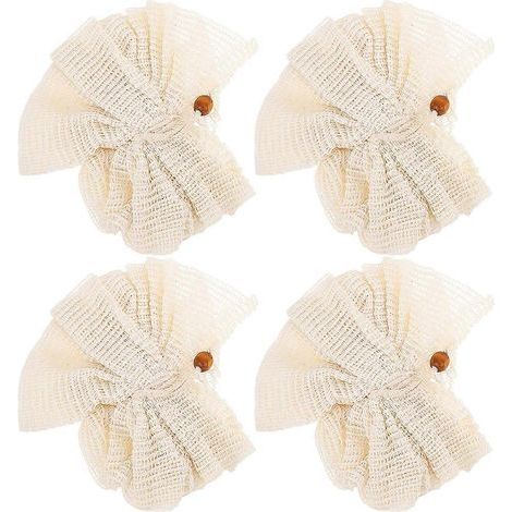 Lot de 4 boules de douche exfoliantes en luffa pour le corps et le bain.-18x12cm-Beige (1/4)