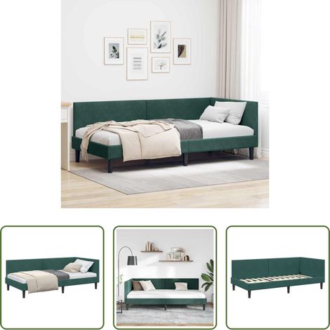 Canapé - Cadre de lit d'angle Vert foncé 90 cm x 190 cm Velours (1/5)