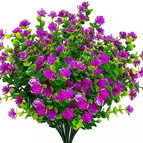 Fleurs artificielles, lot de 4, résistantes aux UV, arbustes verts, plantes, intérieur et extérieur, à suspendre, à mettre en pot, décoration pour la maison et le jardin (rouge automne)