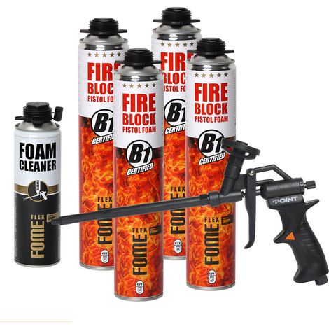Lot de 4 mousses polyuréthane coupe-feu FOME FLEX Fire Block 750 ml + pistolet POINT BLACK + nettoyant FOME FLEX Foam Cleaner 500 ml (1/5)
