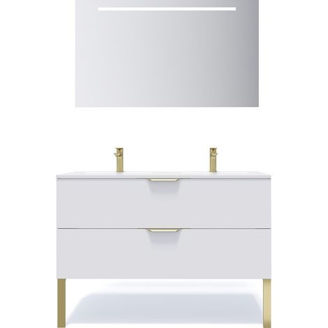 Meuble de salle de bain suspendu double vasque intégrée 120cm 2 tiroirs Blanc + miroir - Venice (1/5)